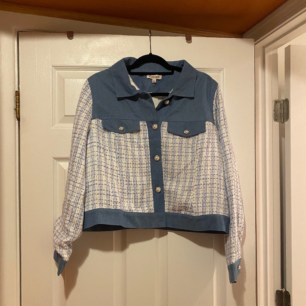 Nanette Lepore - Tweed Denim Jacket - Pearl Buttons - Great Condition - Size XL